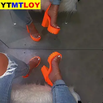 

Summer New Women's High Heels Fashion Sandals Large Size Sexy Slippers Eva Wear Pvc Straps Increased Gladiator Sandaly Peep Toe