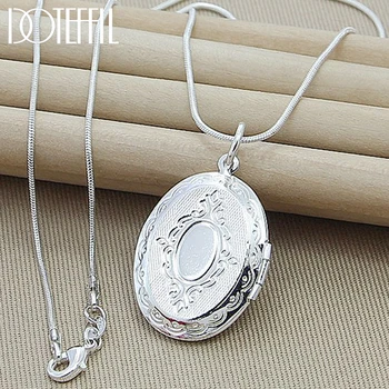 

DOTEFFIL 925 Sterling Silver Oval Round Photo Frame Pendant Necklace 18 inch Snake Chain For Woman Wedding Engagement Jewelry