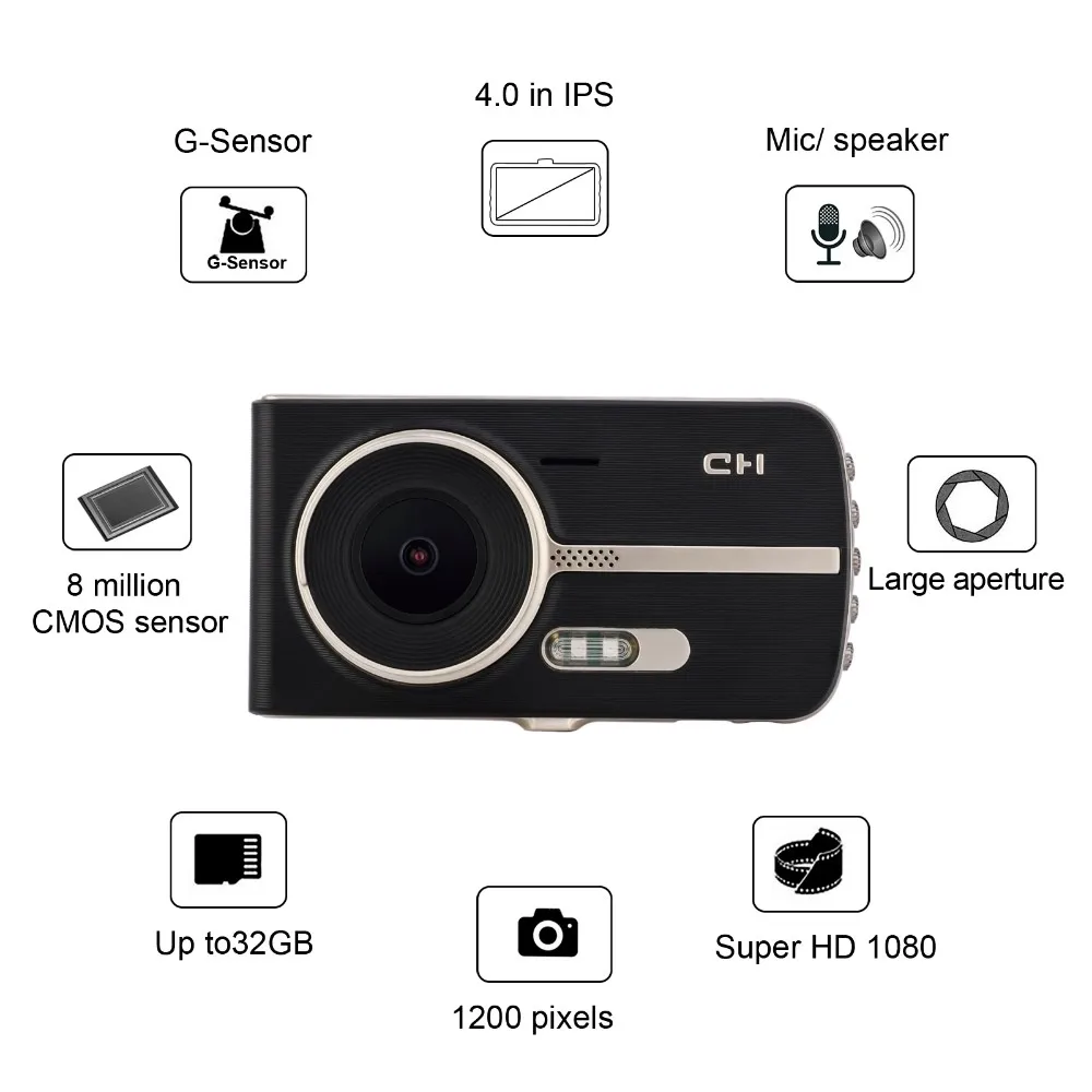 Скрытый видеорегистратор elebest Автомобильный с 4 дюймовым IPS экраном FHD 1080P двумя