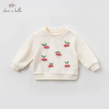 

DBZ13684-1 dave bella spring baby girls fruit appliques T-shirt children long sleeve tops girls cute pullover kids fashion tees