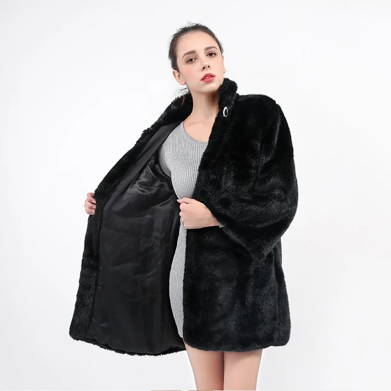 S-3XL, новая модная осенняя и зимняя одежда, пальто из искусственного меха, Норковое Пальто с капюшоном, Дамское теплое меховое пальто