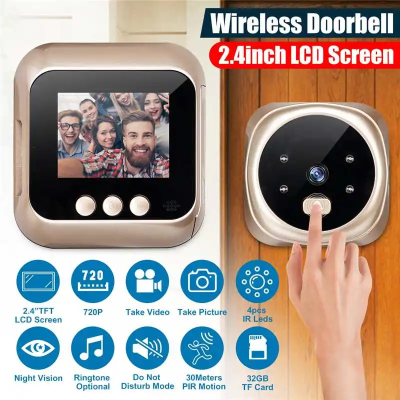 

Wireless Monitor Smart Video Doorbell HD720P Night Vision PIR Motion Detection IR LED Visual Camera Record Security System Kit