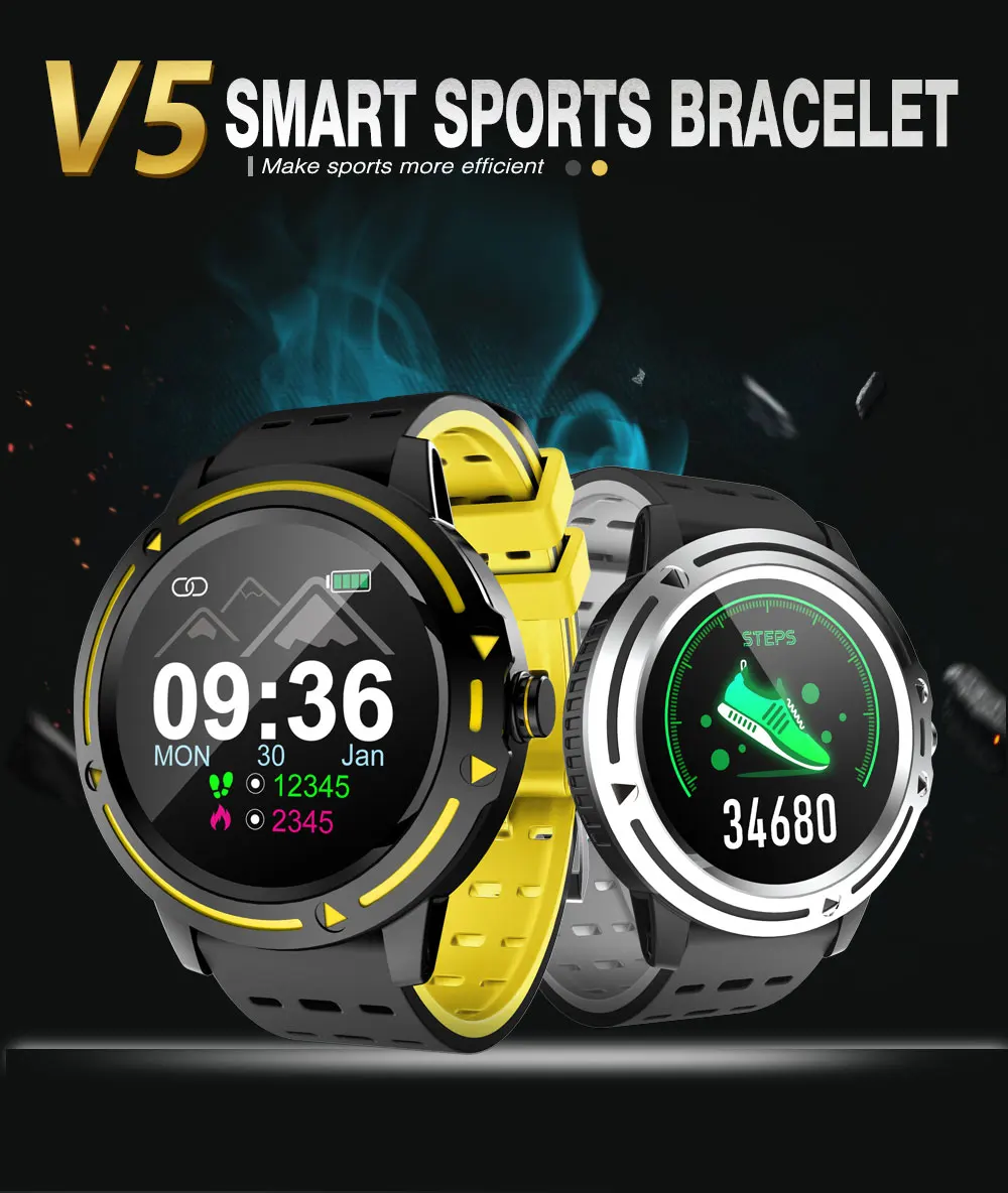 V5 мужские Смарт-часы полный сенсорный экран для сердечного ритма монитор кровяного давления спортивный фитнес-трекер монитор сна шагомер часы