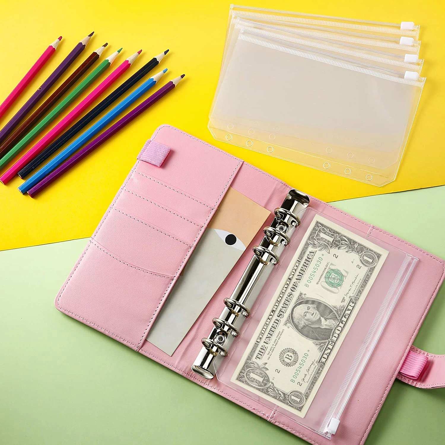 PU Leather Notebook Binder Budget Planner Organizer Cover Pockets Cash Wallet PU Leather Notebook Binder Budget Planner Organizer Cover Pockets Cash Wallet