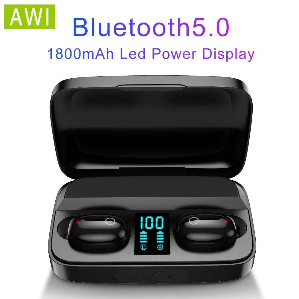 Наушники AWI TWS Bluetooth 5 0 светодиодный дисплей беспроводные наушники