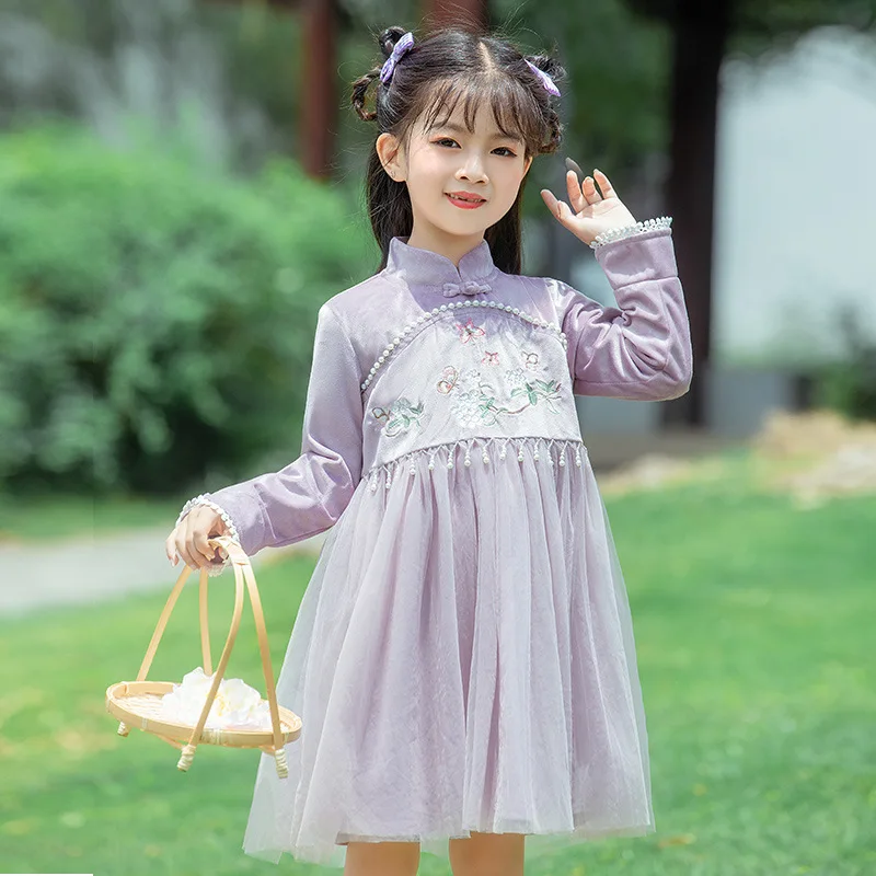 

Розовое платье Hanfu для девочек, Классический танцевальный костюм, сказочное платье, китайские танцевальные костюмы, Национальный костюм для детей SL1078