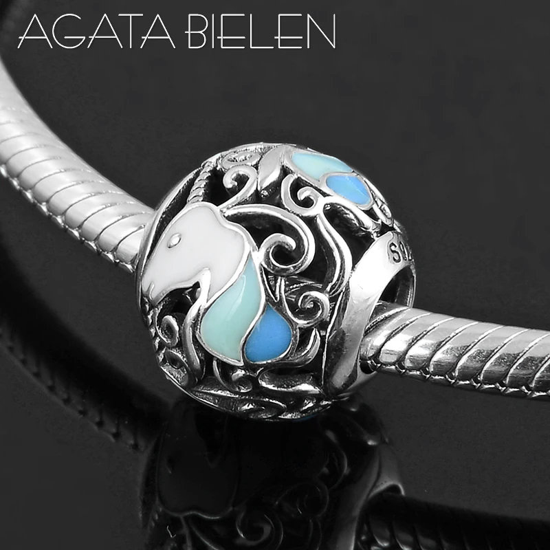 Hot sale 925 Sterling Silver round shape Blue Enamel unicorn Beads for Jewelry Making Fit Original europeu Charm Bracelet | Украшения и
