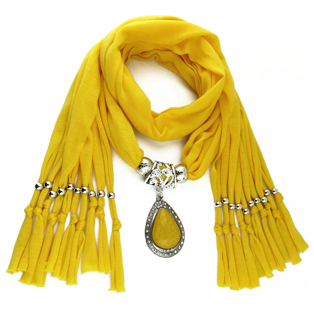 Женская длинная смоляная Маленькая шаль с подвеской из горного хрусталя шарф ожерелье шарф с подвеской