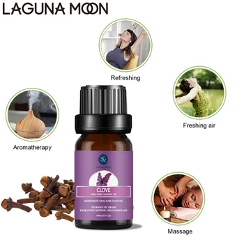 

Lagunamoon Clove 10ML Pure Essential Oil Massage Diffuser Aroma Rose Mint Lemon Tea Tree Thyme Cajeput Orange Oil Purify Air