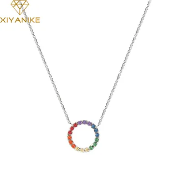 

XIYANIKE 925 Sterling Silver Necklace Creative Simple Rainbow Circle Pendant Jewelry Wedding Accessories for Women