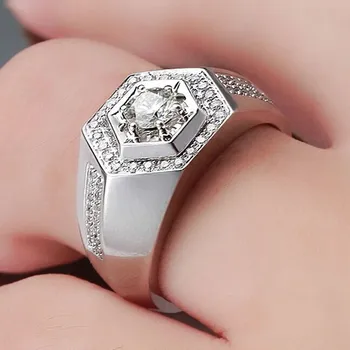 

Test Positive 1Ct 6.5mm D-E Moissanite Diamond Ring 925 Sterling Silver Ring Engagement Ring for Men Great Male Jewelry