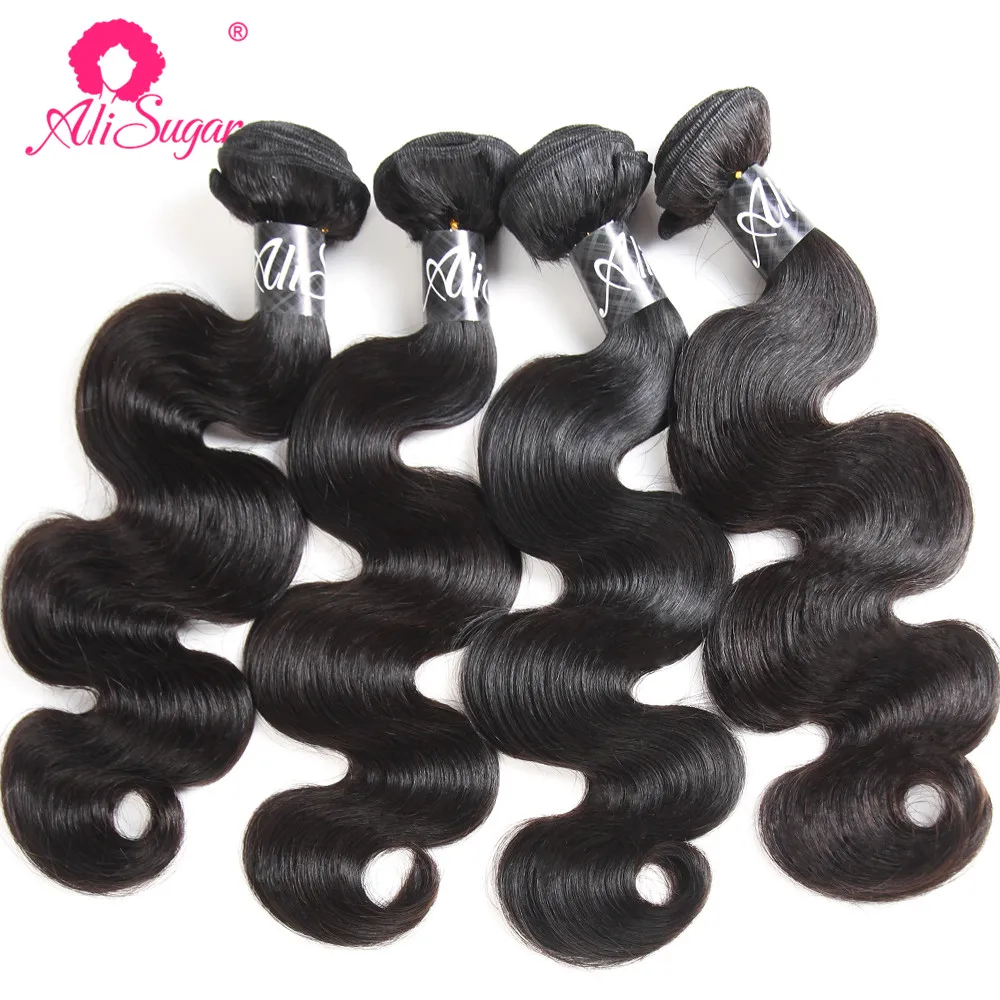 

Ali Sugar Hair Peruvian Body Wave Raw Virgin Hair 4 Bundles 10-28 Inches 100% Unprocessed Natural Color Human Hair Extensions