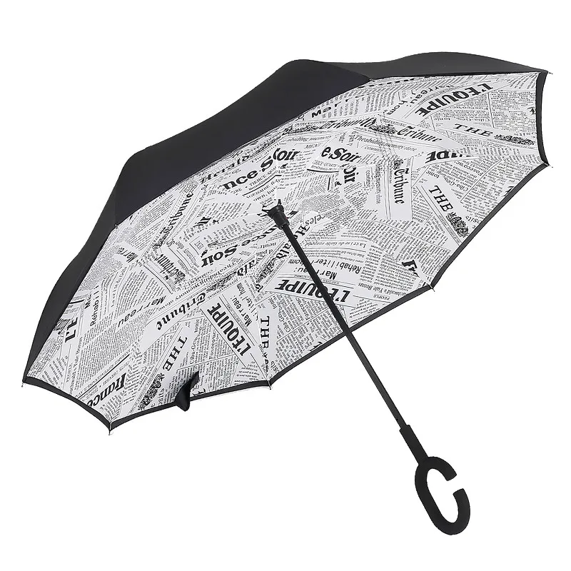 Fancytime Зонт от дождя с обратным ходом для женщин, складной двухслойный зонт для мужчин, самостоящий женский зонт с ручкой, ветрозащитный зонт от солнца и дождя - Цвет: 733