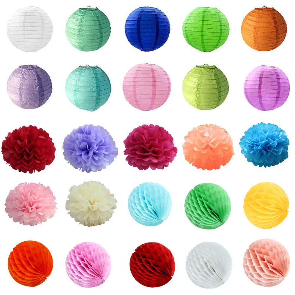 4/6/8/10/12/14/16 дюймов Декоративные Бумага Pom poms подвесной бумажный фонарик фонарь