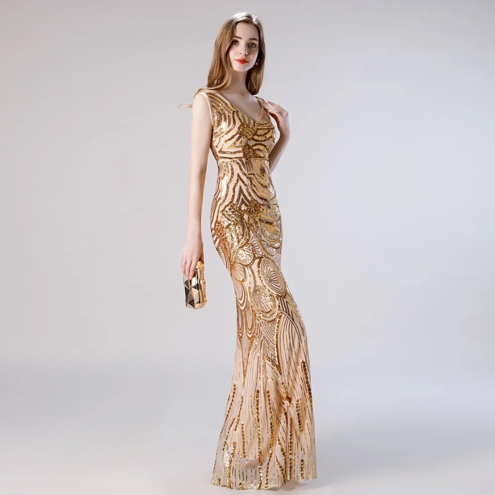 Vivian's Bridal винтажное женское платье для выпускного с блестками ручной работы сексуальное Глубокий v-образный вырез без спинки Русалка без рукавов вечерние платья
