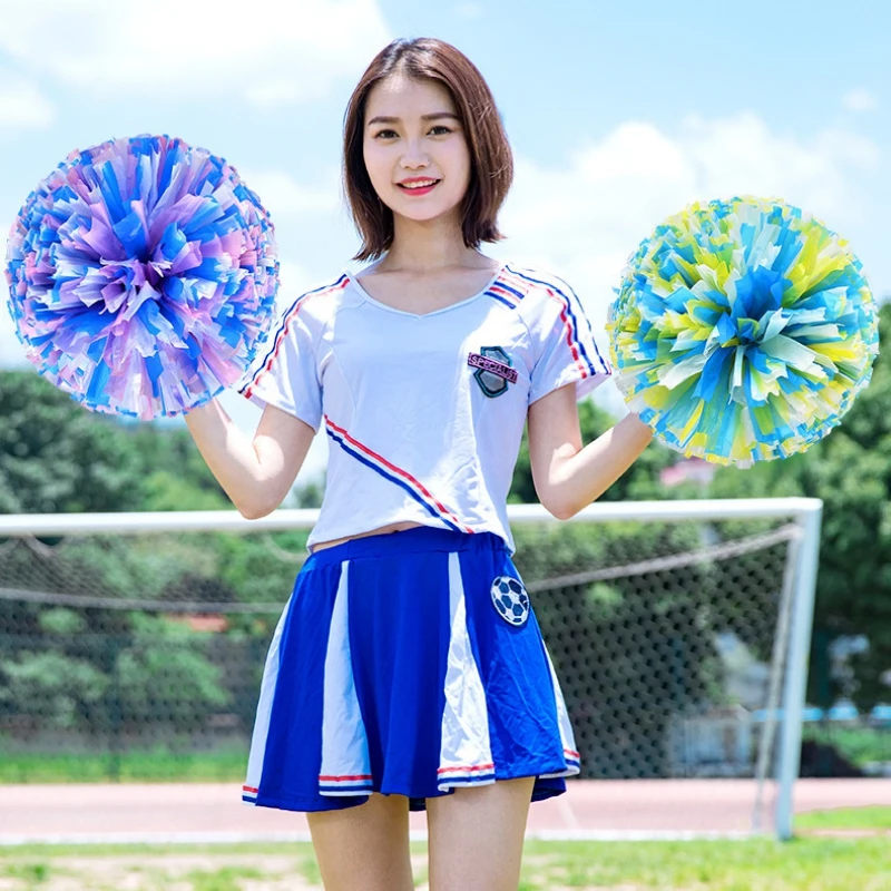 2pcs Cheerleader Pom Poms Cheerleading Flower Ball Metallic Girl Cheering Dance Decorator Cheerleading Pompoms Plastic Handles