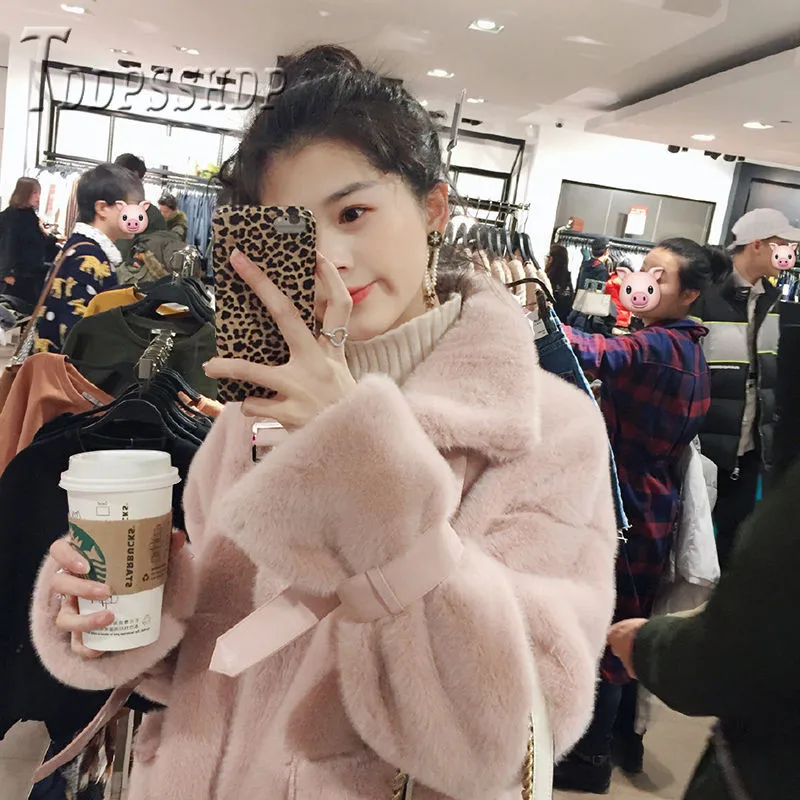 2019 Small Fragrance Imitation Rabbit Fur Women Coat Parkas Sweet Pocket Female Overcoat | Женская одежда