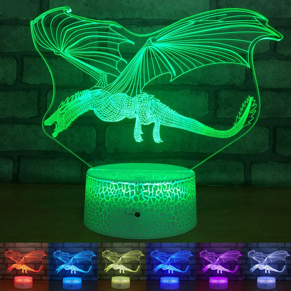 3D Dinosaur Night Light Touch Table Desk Lamp 7 Color 3D Optical Illusion Lights 