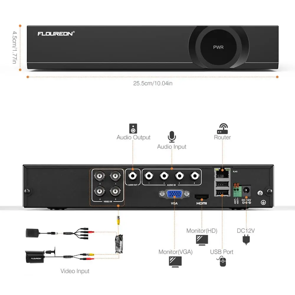 FLOUREON система видеонаблюдения 4CH 1080N DVR рекордер комплект с 4 шт 720p Всепогодная камера безопасности с датчиком движения оповещение по электронной почте
