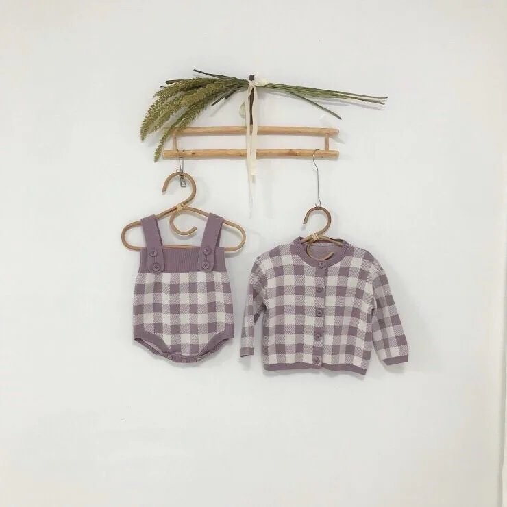 New Style Girls Boys Knitted Plaid Romper Autumn Winter Kids Jumpsuit Baby Girl Clothes 6-24 Month