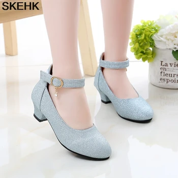 

SKHEK Children Princess Shoes for Girls Sandals High Heel Glitter Shiny Rhinestone Enfants Fille Female Party Dress Shoes