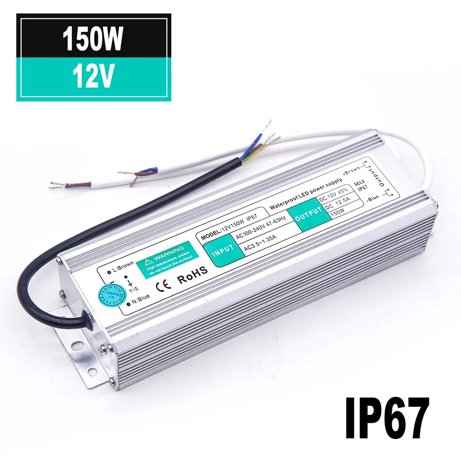 Waterproof IP67 LED Driver DC 12V 24V Lighting Transformer 10W 20W 30W 50W 80W 100W 120W 150W Power Supply for LED Strip Light (16)