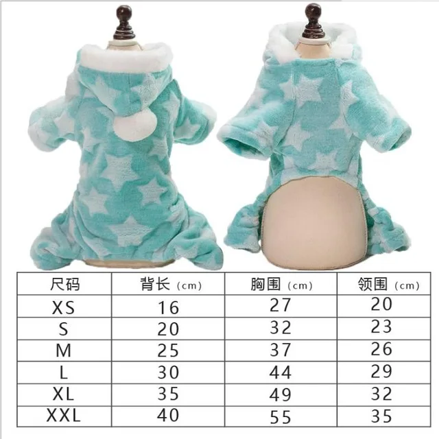OUYXR Pet Cloth New Stylish Star Pet Dog Warm Clothes Puppy Jumpsuit Hoodie Coat Dog Apparel Gifts High Quality Velvet Clothes - Цвет: Светло-зеленый
