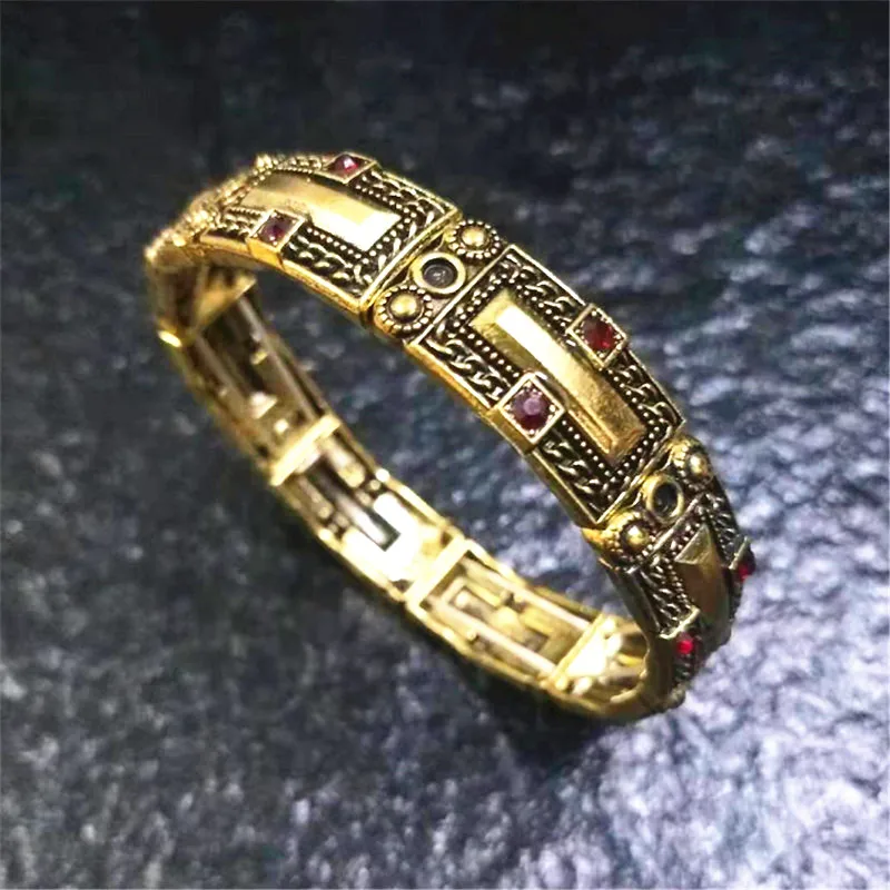 Уникальный богемский Регулируемый винтажный браслет для женщин древний золотистый металл со стразами браслеты Модная бижутерия браслеты оптом