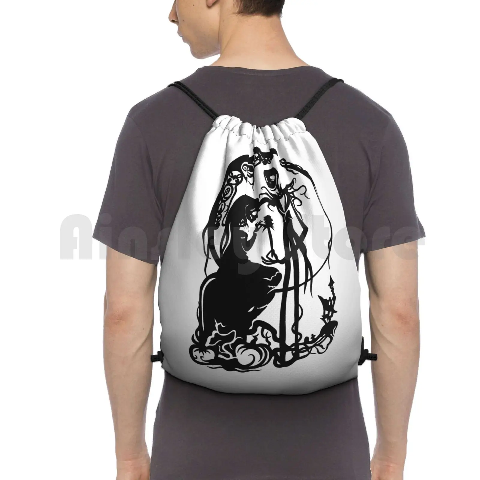 Nightmare Before Christmas-Black On White Zaino Borsa Con Coulisse Equitazione Arrampicata Borsa Da Palestra Nightmare Before Christmas Xmas