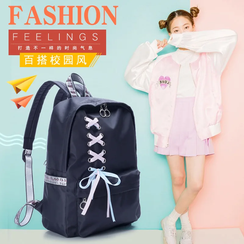 Cross Border for Oxford Cloth Backpack Women's Fashion Korean-style Casual WOMEN'S Bag Middle School Students School Bag Ribbon