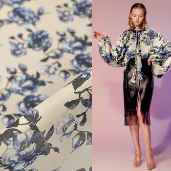 

50x114cm 100% natural mulberry silk organza satin fabric cloth 14mm printed see-through clothing dress wedding dress fabric