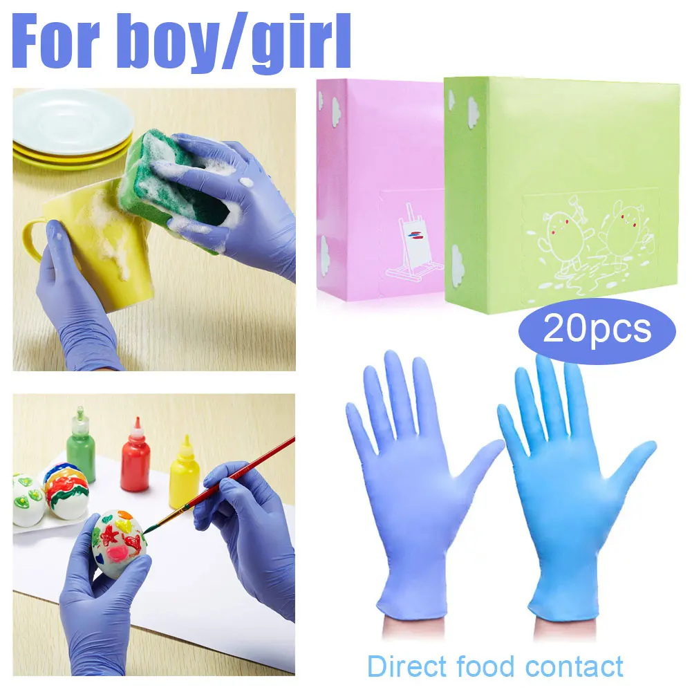 

20pcs Disposable Protection Gloves For Children Kids Multipurpose Nitrile Safe Gelove Protective Non-Slip Painting Cleaning
