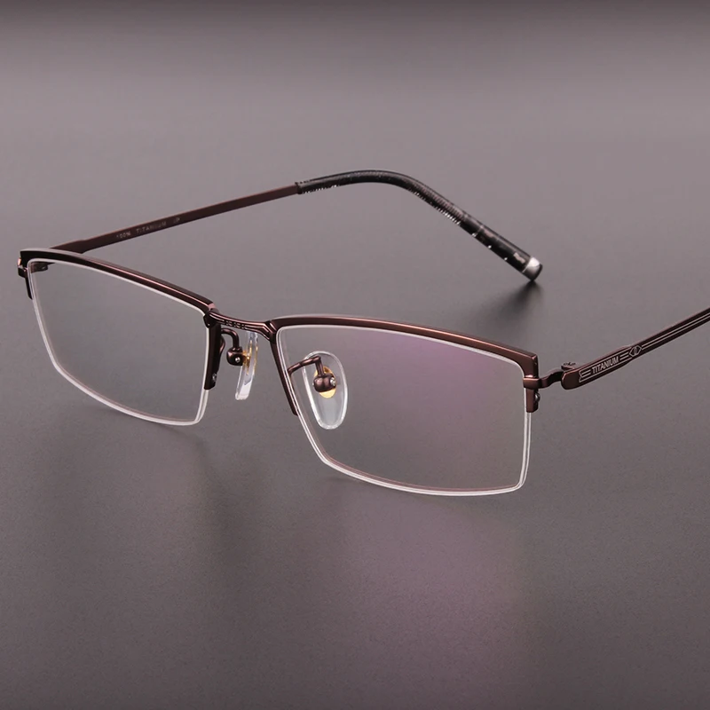 Genuine High end Business Men Glasses Pure Titanium Half Box Frame Mens