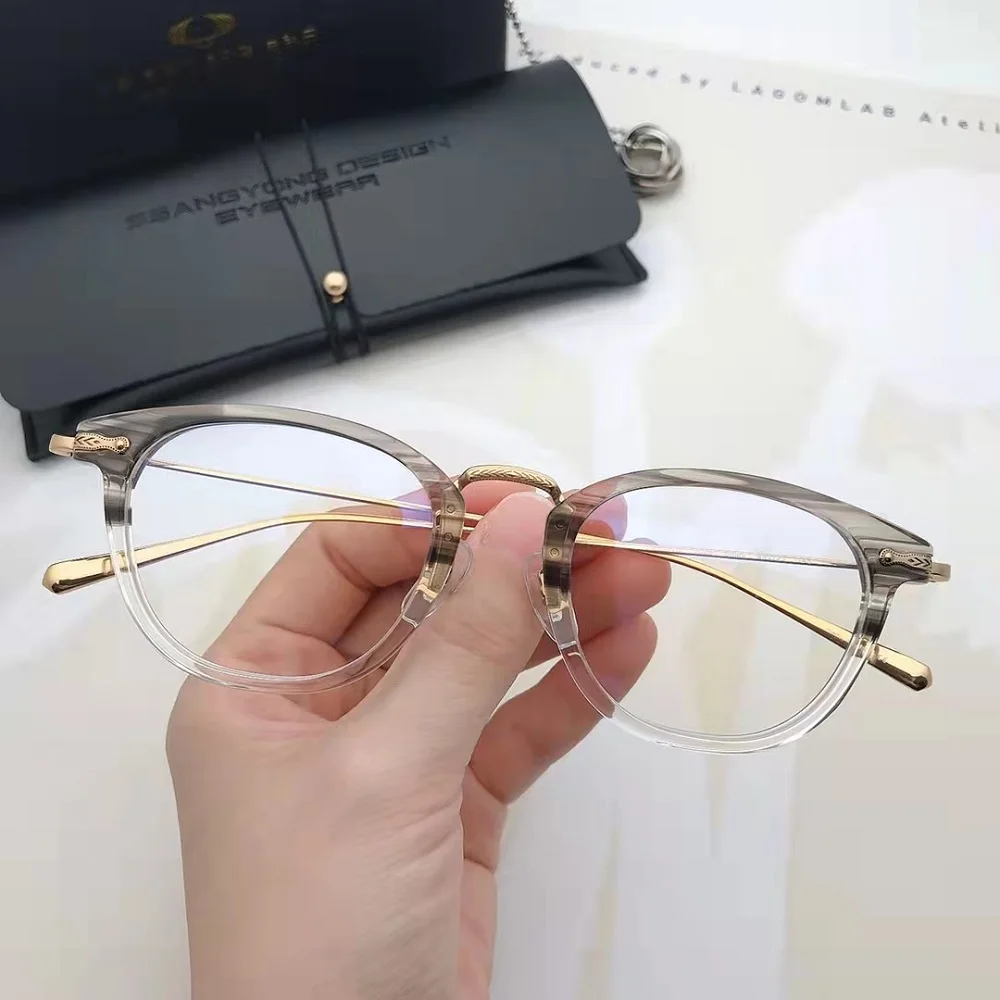 

2023 New Round Glasses Frame Eyewear Men Trendy Pure Titanium Ultra-light Eyeglass Transparent Gray Myopia Optical Lens Reading