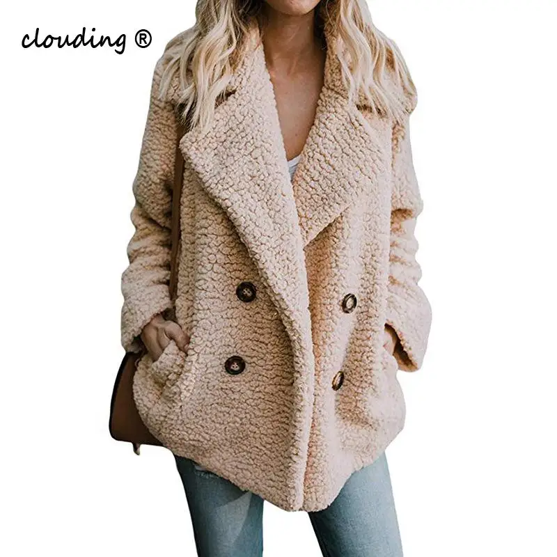 

2020 Winter Coats Women Suit Collar Buttons Pockets Thick Woolen Coats Casual Loose Solid Long Sleeve Keep Warm Outwears Female