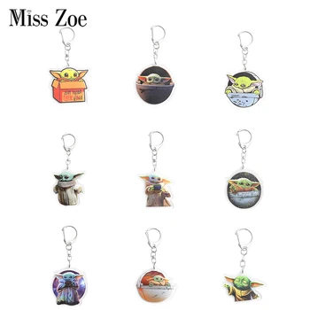 

19 styles Baby Yoda Soup Keychain Cartoon Acrylic Key Chain Cute Animal Keyring Jewelry gift for Fans kids friends