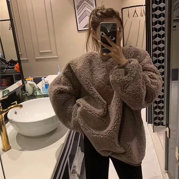 Camel RUGOD, Новое поступление, зимний теплый пуловер для женщин, круглый вырез, овечья шерсть, кашемир, мягкий, толстый, негабаритный свитер, модные женские повседневные топы - Цвет: Camel