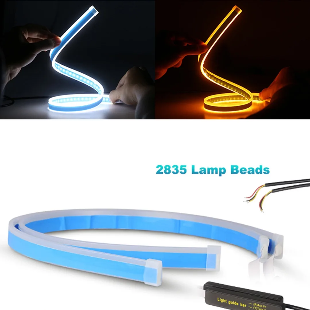 

Waterproof 2pcs 60cm 12V LED DRL Light Amber Flexible Turn Signal Light Strip Two-color Streamer Light Day Lights Universal