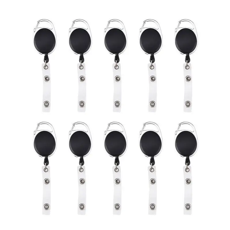 New-10pcs выдвижная катушка для бейджа с карабином на ремне и кольцом для ключей для ID карты, брелок для ключей, держатель для бейджа черного цвета
