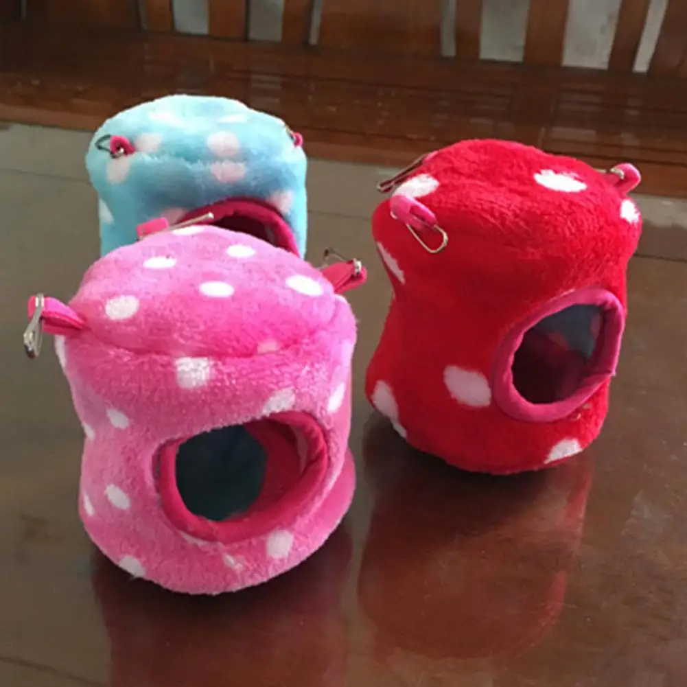 Pet Hamster Squirrel House Bed Comfortable Animal Room Small Warm Winter Velvet Polkas Dot Cotton Nest With 3 Detachable Hooks | Дом и сад