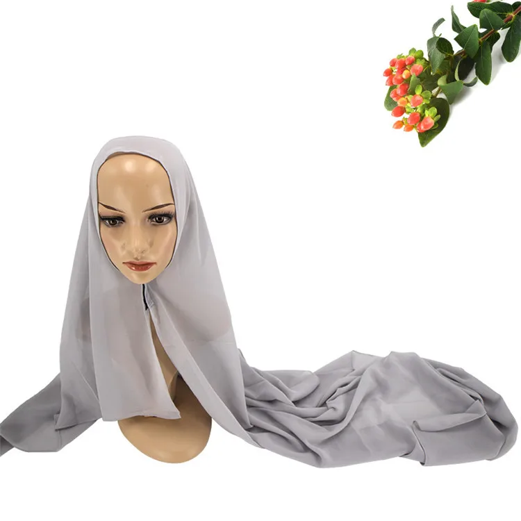 Скрытая Кнопка Для женщин Hijab шарф Мусульманский леди Пашмина твердый обруч шарфы для девочек подарок на год - Цвет: Серый