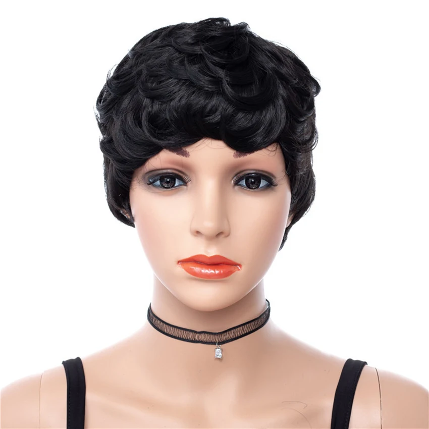 

Finger Wave Black Women Short Wig Female Wigs High Temperture Fiber Wigs Woman Party 2# Black