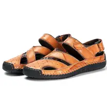 Уличная Летняя обувь ручной работы из натуральной кожи; мужские сандалии; Классические мягкие пляжные сандалии для мужчин; шлепанцы; размеры 38-48