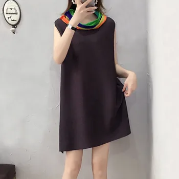 

LANMREM 2020 New Spring High Collar Sleeveless Mid-length Dress Women Vintage Loose Big Size Korea Temperament Tops Tide PD807