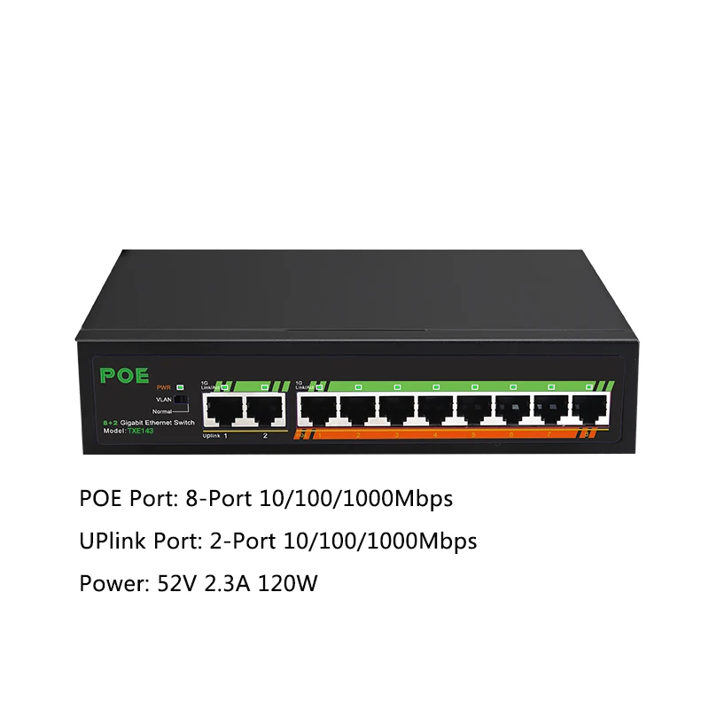 10-портовый полный гигабитный Ethernet POE коммутатор с внутренней защитой
