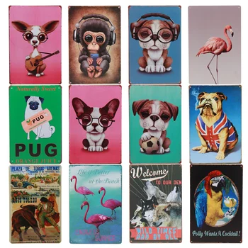 

Pets Animals Metal Sign Plaque Pug Dog Tin Sign Plate Vintage Iron Painting Wall Decor For Bar Pub Cafe Club Home Decor Signs