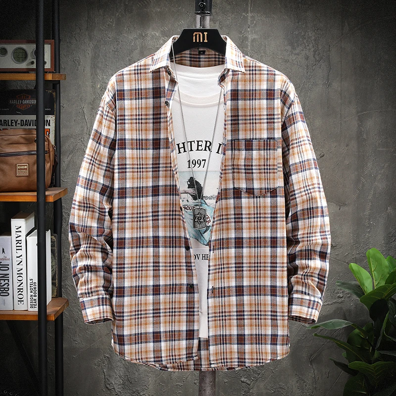 

Men's Casual Business Shirt Male Slim Social Shirts youth Men Big grid Handsome Shirt student Men Long Sleeve Fashion Shirt