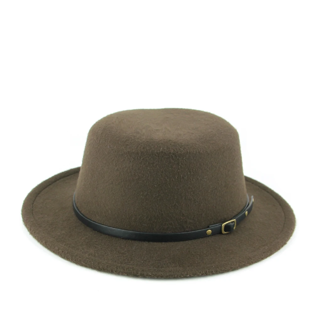 coffee Женская Фетровая Шляпа Fedora, зимние шляпы с широкими полями, осенняя мода, церковная женская имитация шерсти, мужская шляпа-котелок, Панама, сомбреро, Кепка - Цвет: coffee
