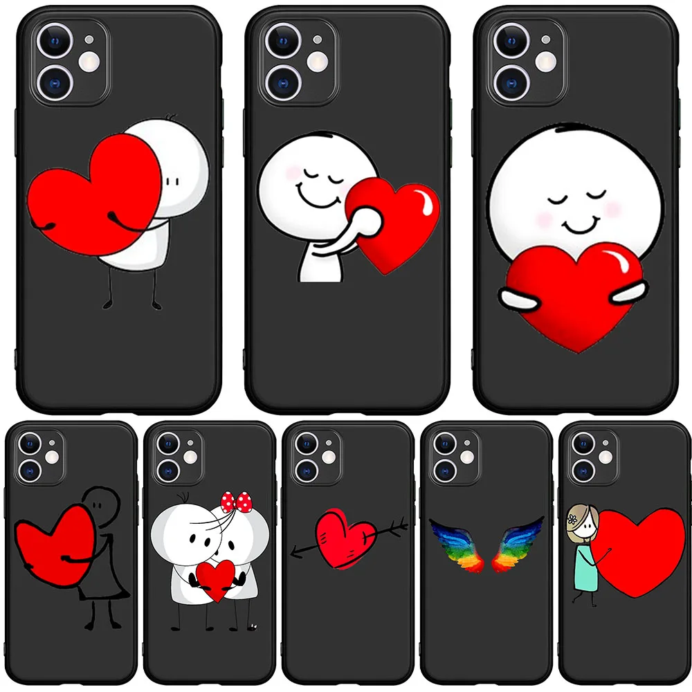 

Cartoons Love heart girl TPU soft silicone black luxury phone case For iPhone X XR XS 11 Pro Max 5S SE 6S 8 Plus One plus 7T Pro
