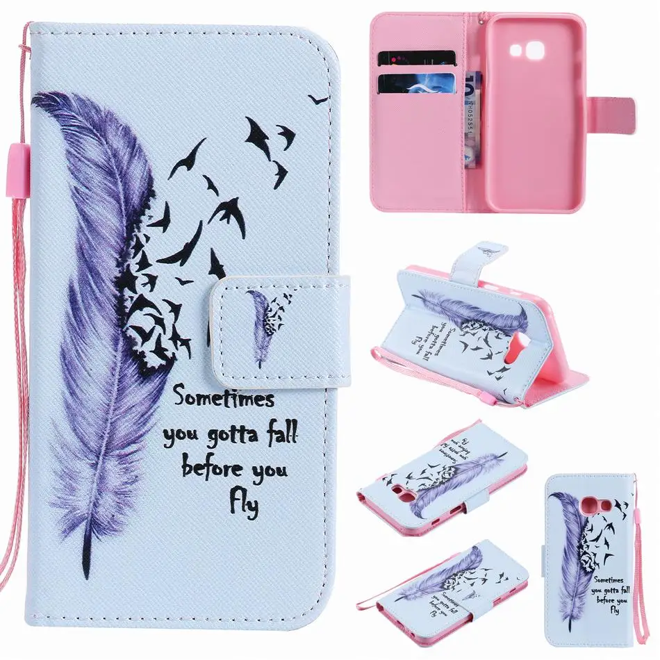 Чехол s мобильных телефонов с красивыми рисунками кожаный чехол для samsung A8 J330 J530 J120 J3 J5 J7 Prime A310 A320 A510 A520 A710 чехол P06F - Цвет: Feather
